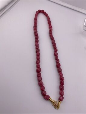Natural Rhodonite Beaded Necklace - Gold Clasp